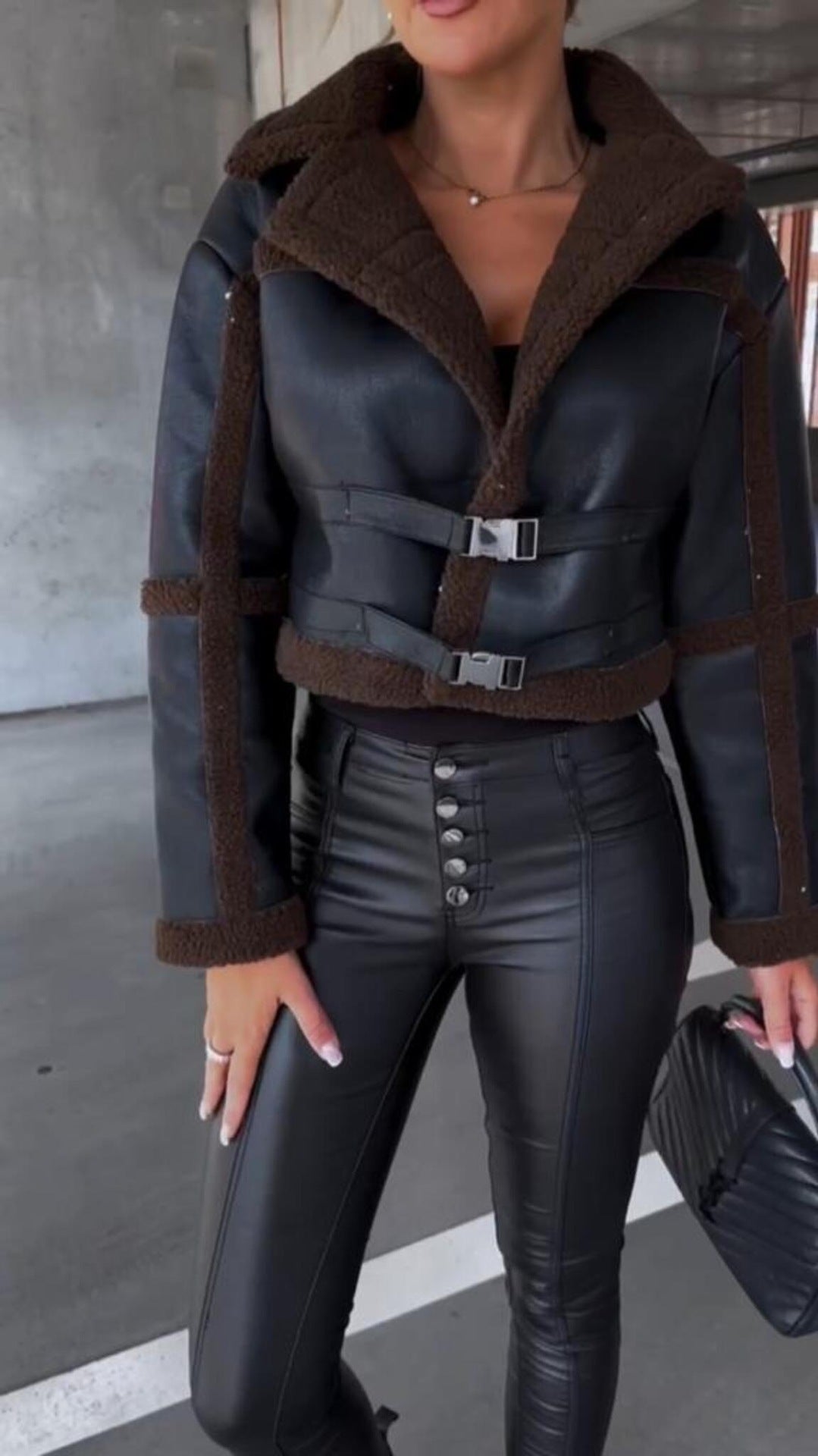 Fur-Lined Leather Lapel Jacket