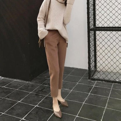 Casual Woolen Cropped Suit Trousers