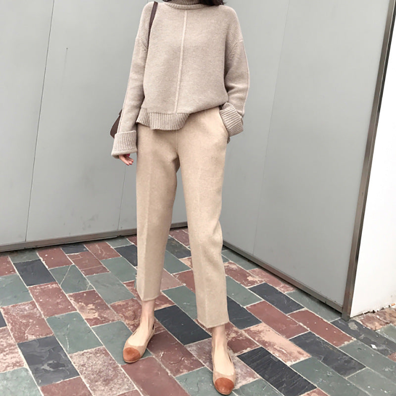 Casual Woolen Cropped Suit Trousers