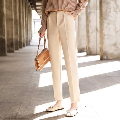 Casual Woolen Cropped Suit Trousers