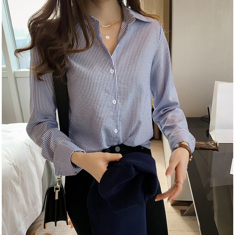 Women's Casual Vertical Striped Shirt