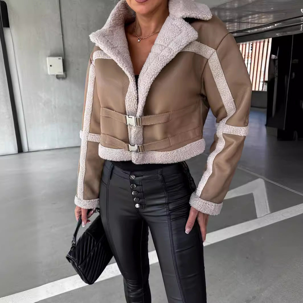 Fur-Lined Leather Lapel Jacket