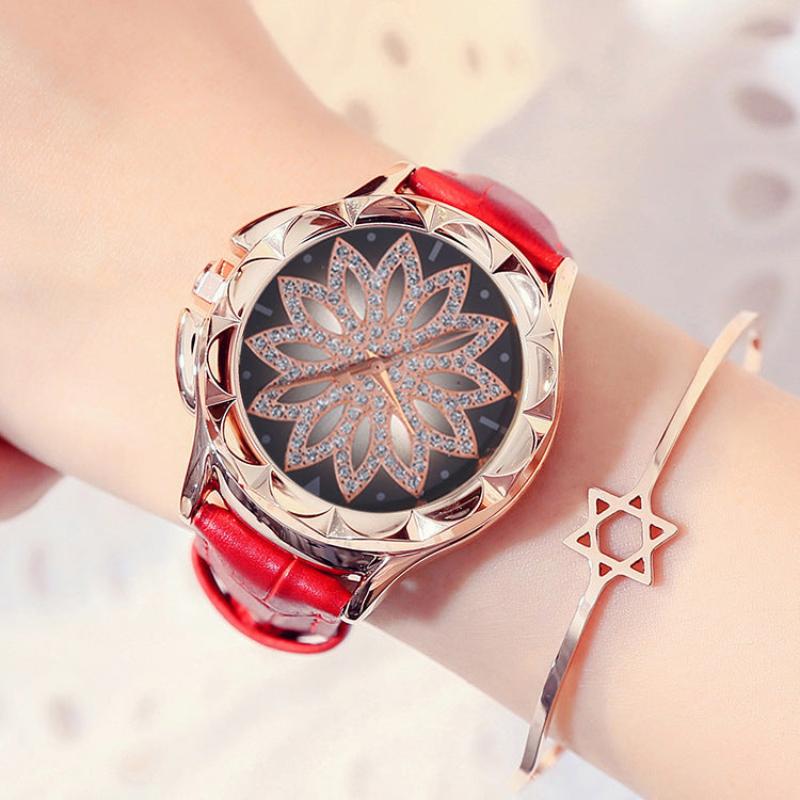 Rotating Dial Leather Wristwatch