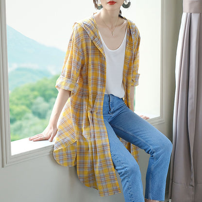 Mid-length Plaid Loose Sunscreen Shirt