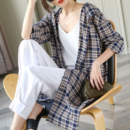 Mid-length Plaid Loose Sunscreen Shirt