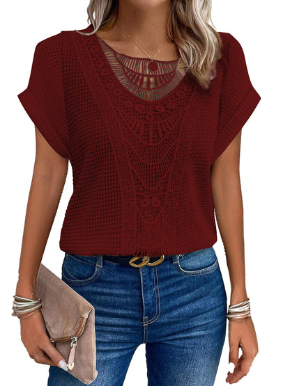 Lace Patchwork Short Sleeve Top