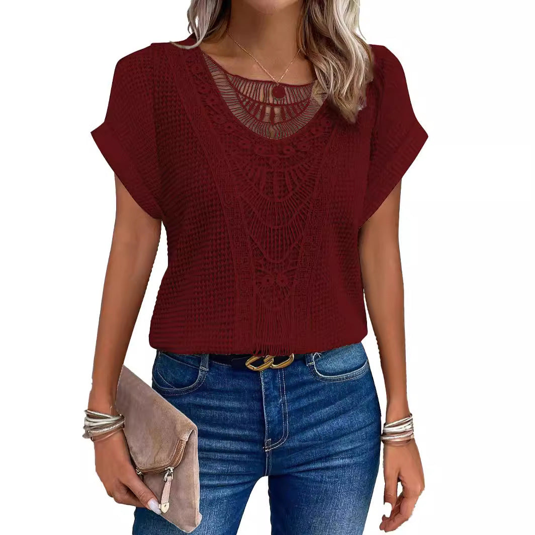 Lace Patchwork Short Sleeve Top