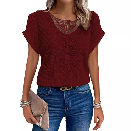 Lace Patchwork Short Sleeve Top