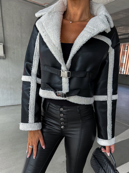 Fur-Lined Leather Lapel Jacket