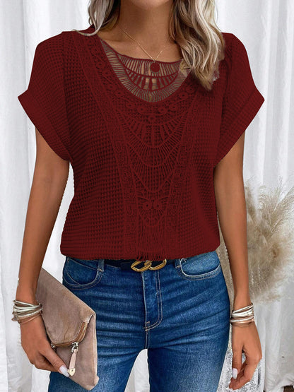 Lace Patchwork Short Sleeve Top