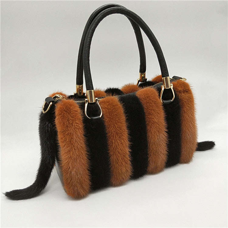 Mink Fur Leather Women's Handbags