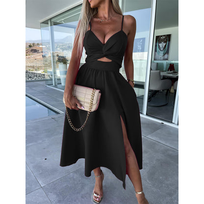 Elegant Hollowed-Out Camisole Gown Dress