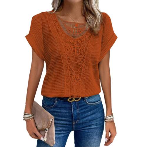 Lace Patchwork Short Sleeve Top