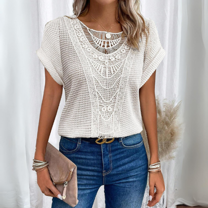 Lace Patchwork Short Sleeve Top