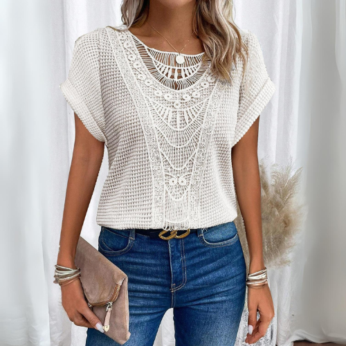 Lace Patchwork Short Sleeve Top