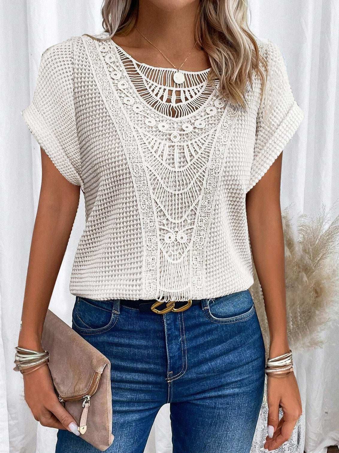 Lace Patchwork Short Sleeve Top