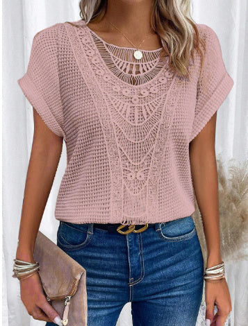 Lace Patchwork Short Sleeve Top