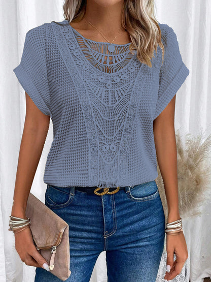 Lace Patchwork Short Sleeve Top