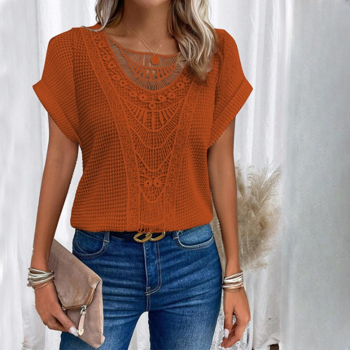 Lace Patchwork Short Sleeve Top